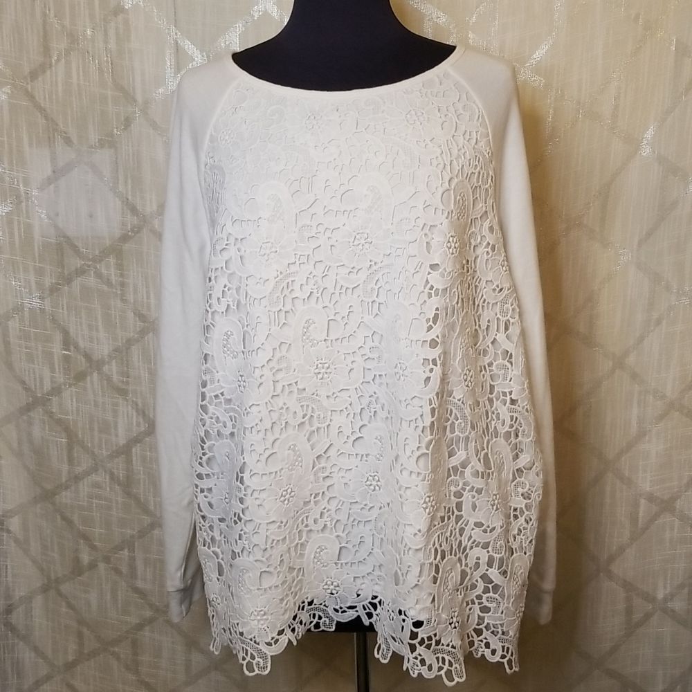 Adrianna Papell Top Tunic Women XXL White Lace Fairy Romantic Floral Stretch